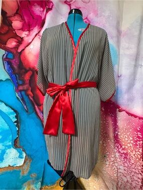 Josie by Natori Satin-Trim Robe with Red Belt